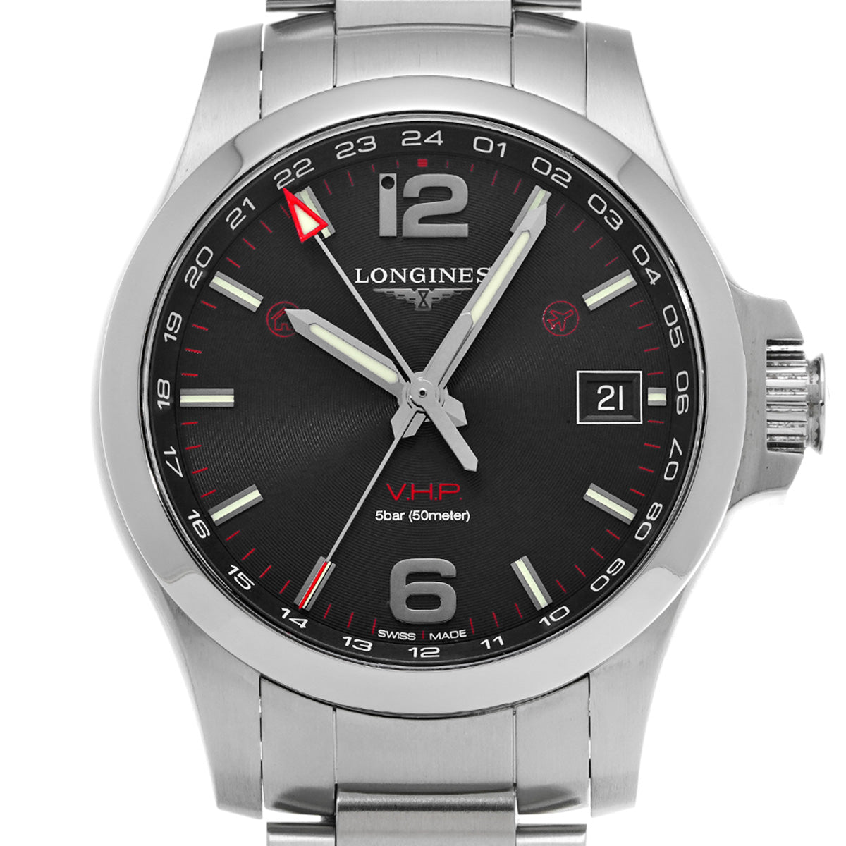 Conquest V.H.P. GMT L3.718.4.56.6 Black LONGINES Men's [Pre-Owned].