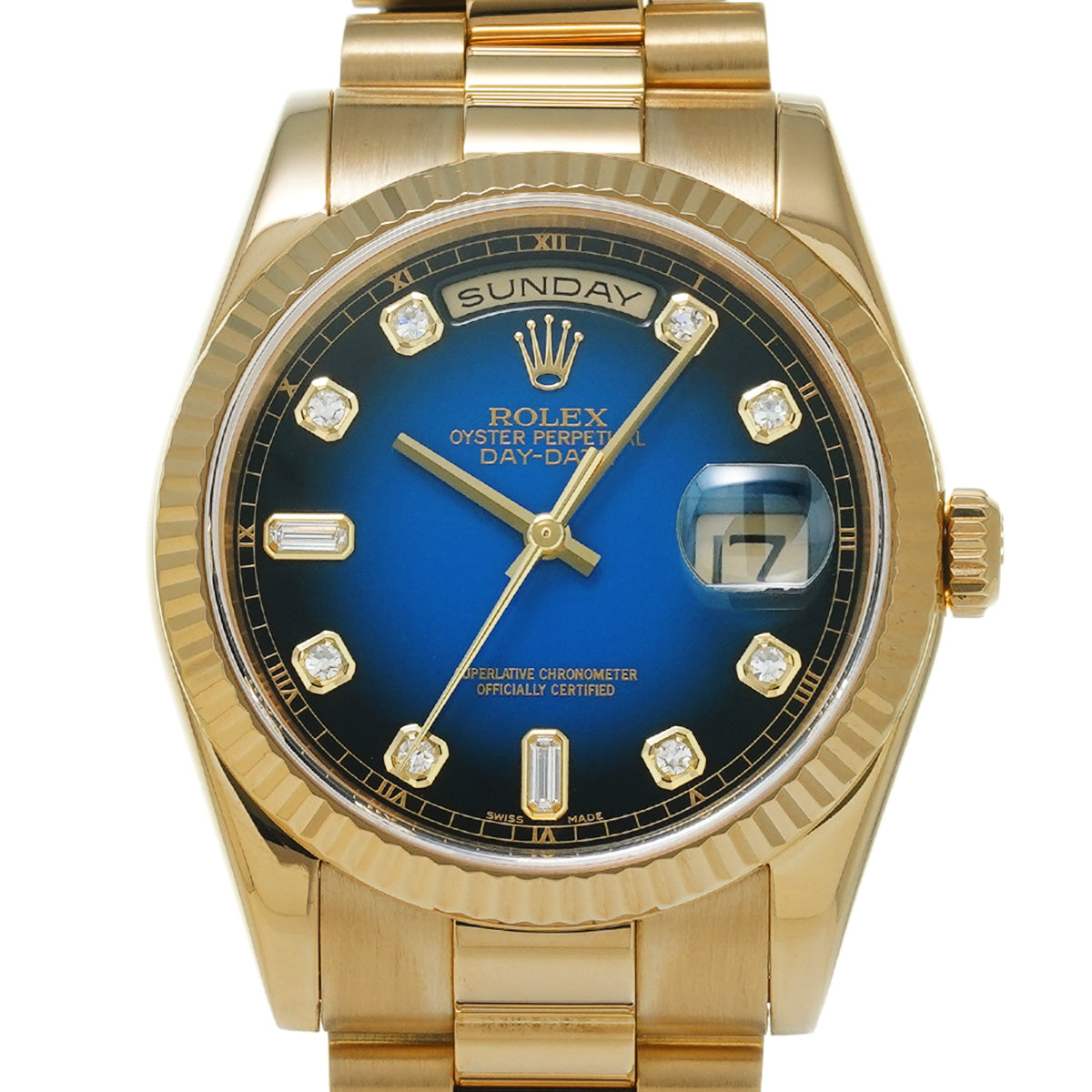 Day Date 118238A K (manufactured circa 2002) Blue Gradation/Diamond ROLEX Men's [Pre-Owned].