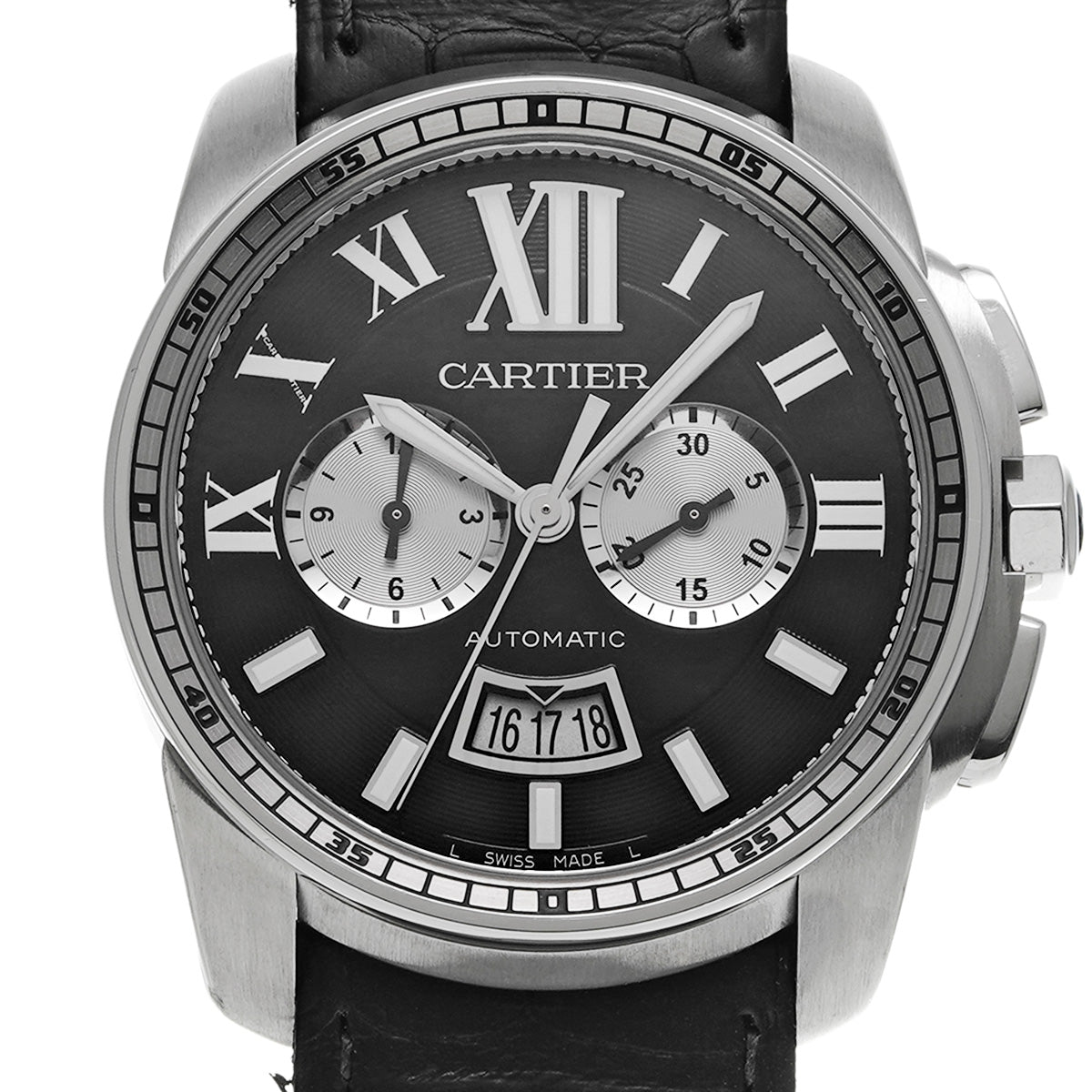 Calibre de Cartier Chronograph W7100060 Black/Silver CARTIER Men's [Pre-Owned]